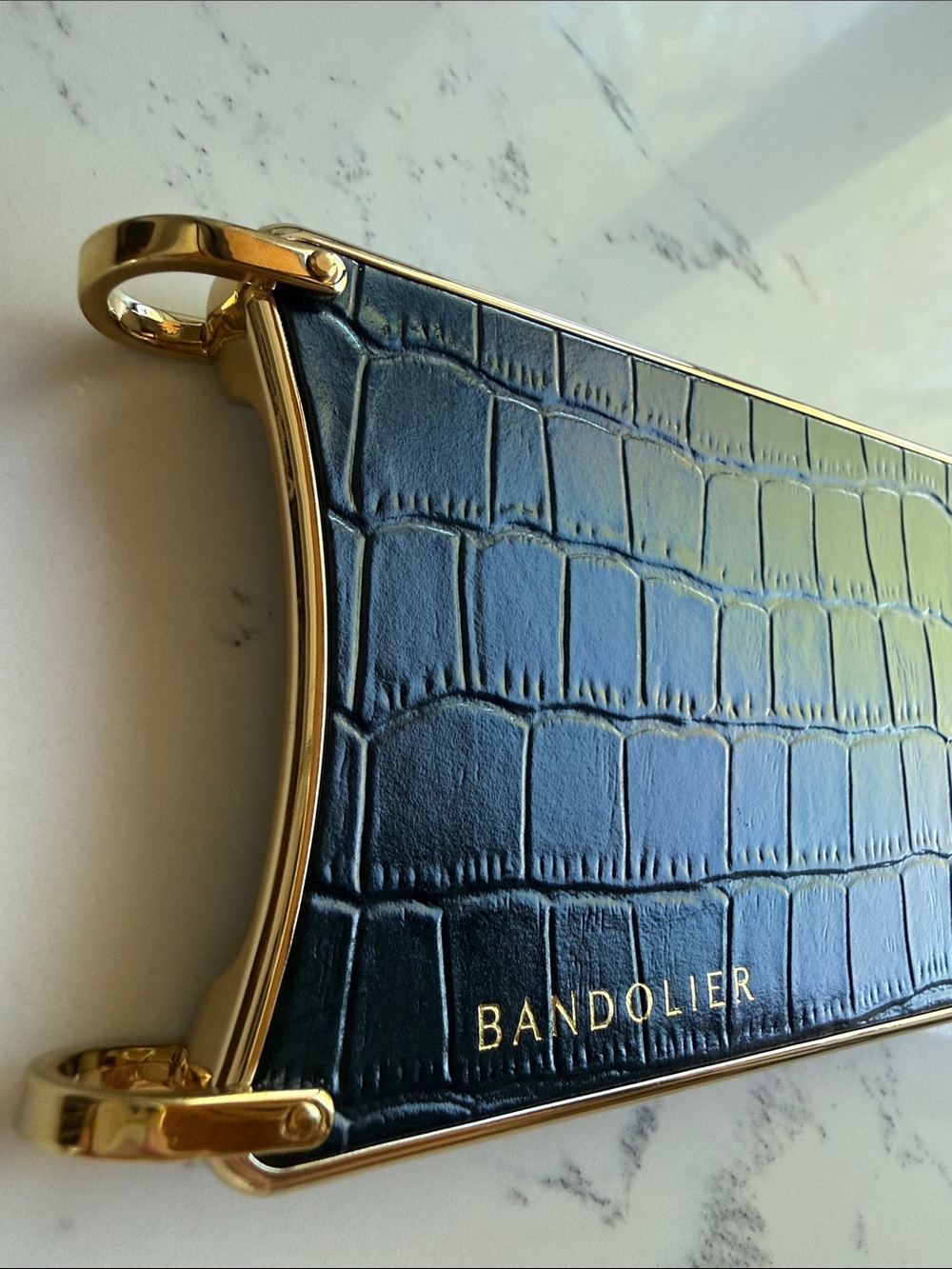 Bandolier Black Crocodile-Embossed Phone Case IPHONE 15 ProMax Gold Hardware - Picture 4 of 10